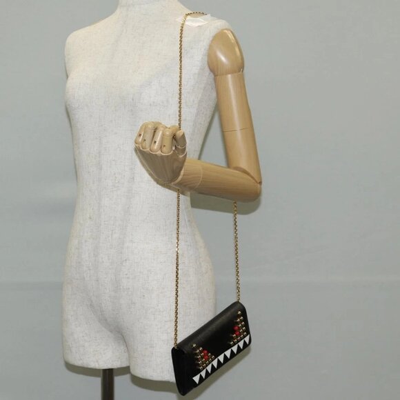 Fendi Handbags - FENDI Chain Long Wallet Leather Black Gold Auth 140694M